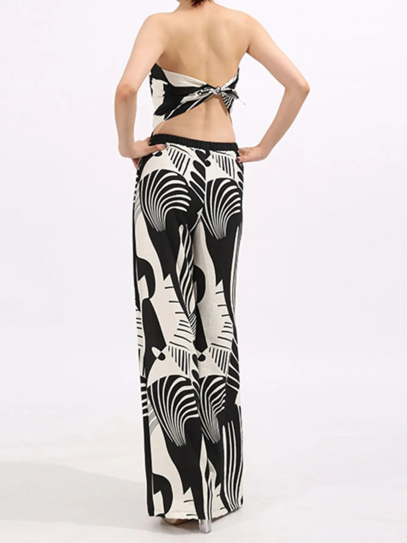 Abstract Print Tube Top and Wide Leg Pants Two-Piece Set - -