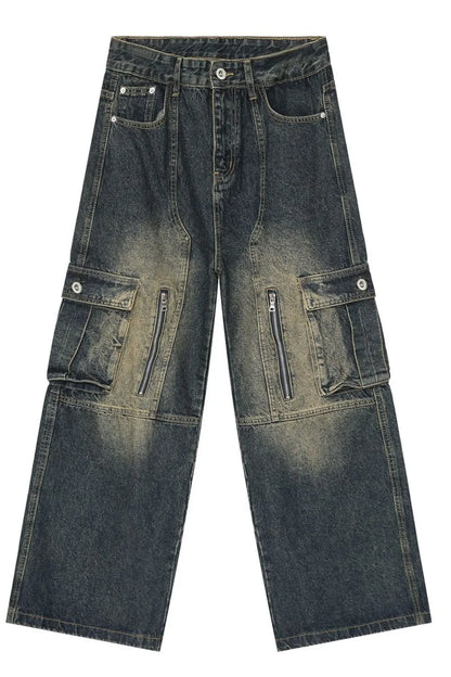 Mid Rise Jeans with Cargo Pockets - Dark -
