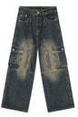 Mid Rise Jeans with Cargo Pockets - Dark -