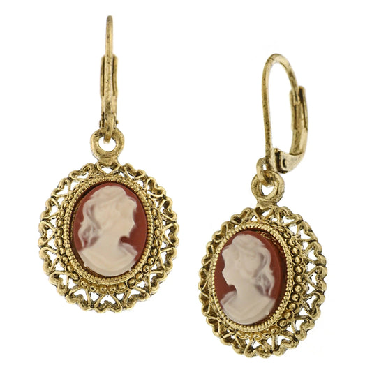1928 Jewelry Dark Carnelian Oval Cameo Heart Frame Drop Earrings Kia Day Design