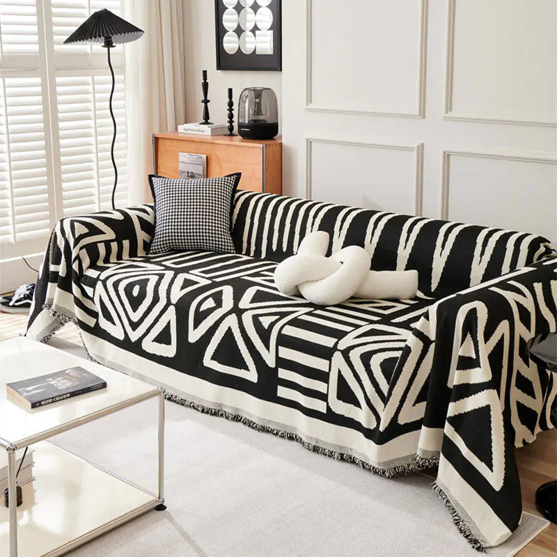 Cat-Proof Chenille Sofa Cover - Bohemian sofa towel-black 29 180*260 - Sofa blanket