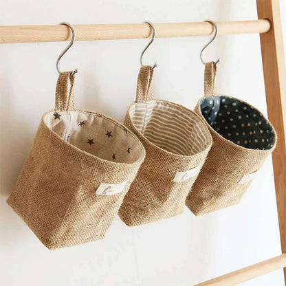 Cotton Linen Storage Basket Hanging Pocket Jute Bag Kia Day Design