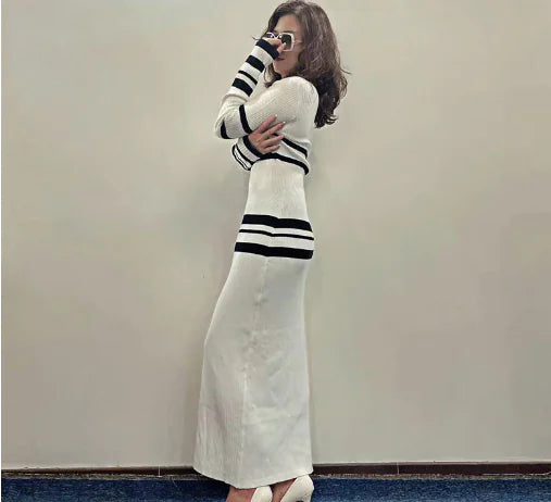 Slim-Fit Striped Woolen Knitted Dress Kia Day Design