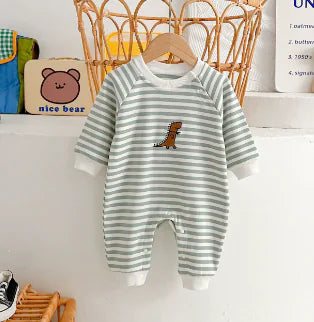 Newborn Baby Striped Rompers white green