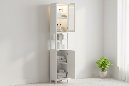 5-Tier Narrow Tall Bathroom Storage Cabinet with Light - - cabinet