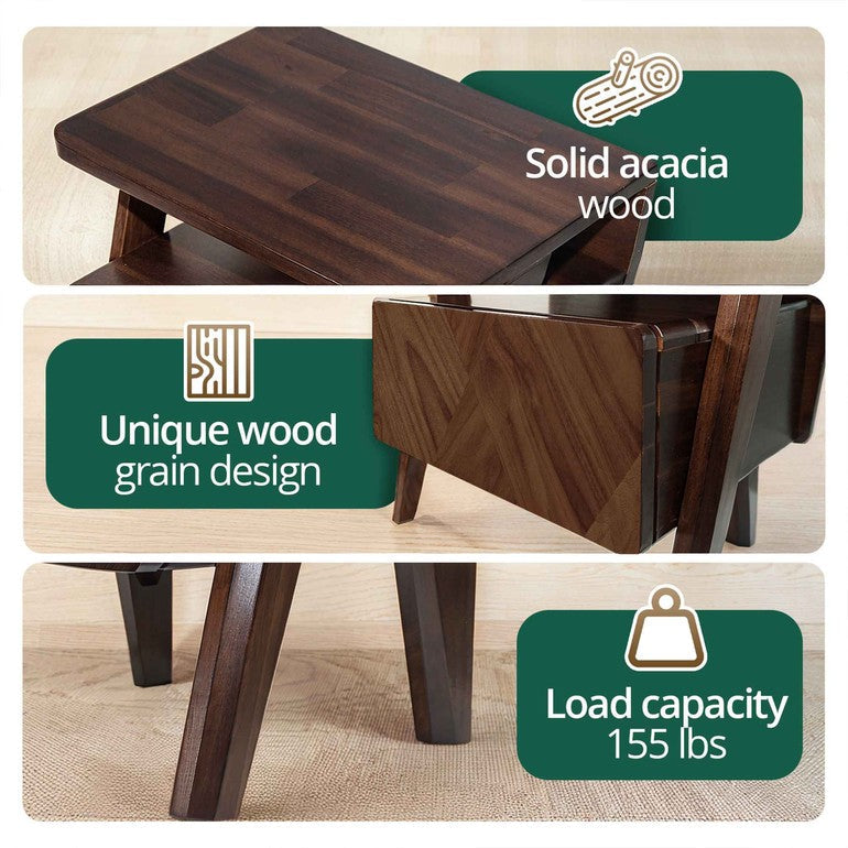 Rum Handcrafted Solid Wood Nightstand - - Nightstand
