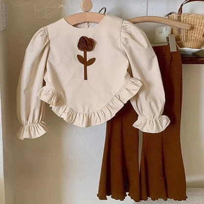 Long Sleeve Shirt and Jeans 2pc Set brown