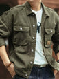 Men's Washed Collared Neck Cargo Jacket - Moss -