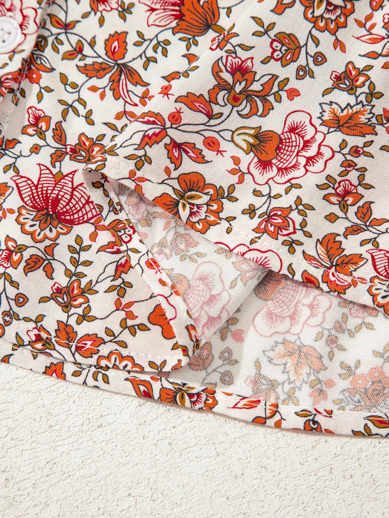 Floral Long Sleeve Button Down Blouse - -