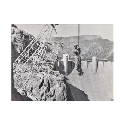 Suspended Boulder Dam Worker Satin Canvas Stretched