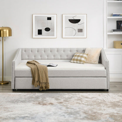 The Double Sofa Bed Has A Double Roller Upholstered Tufted Sofa Bed - - sofa bed