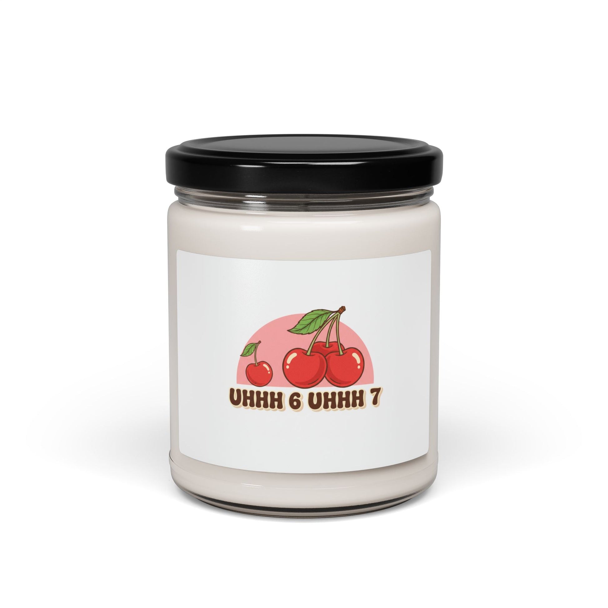 6 7 Retro Cherry Graphic Candle | Scented Soy 9oz, kawaii fruit motif - Clean Cotton 9oz - Home Decor