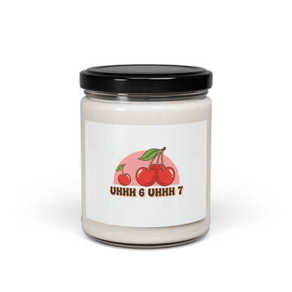6 7 Retro Cherry Graphic Candle | Scented Soy 9oz, kawaii fruit motif - Clean Cotton 9oz - Home Decor