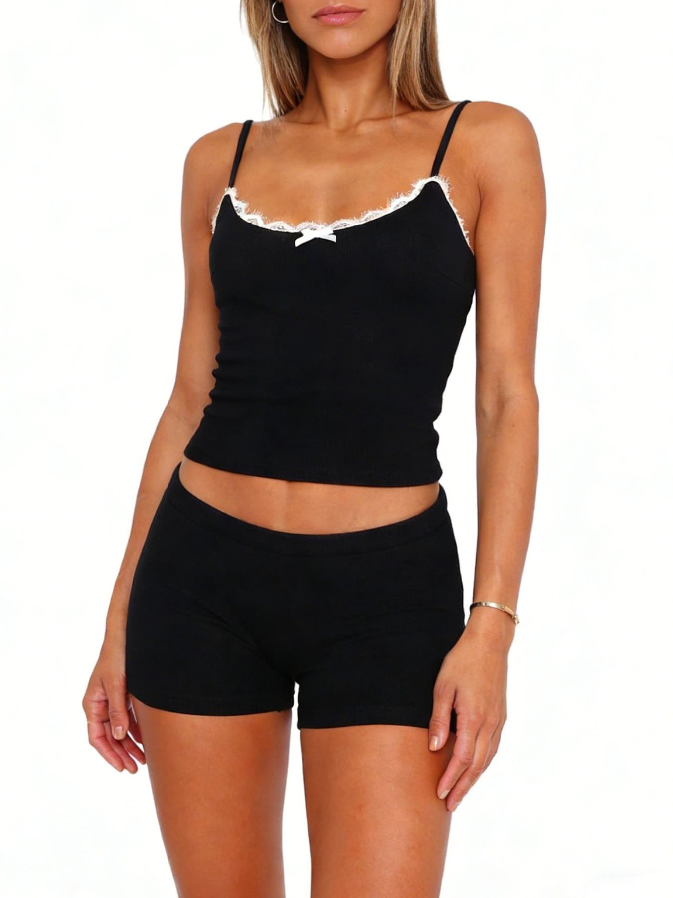 Contrast Trim Cami and Shorts Set- Shopimist- {{Product type}}