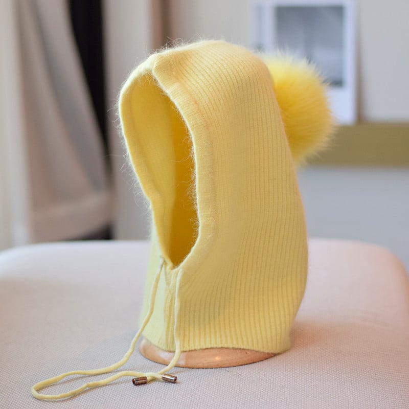 Cozy Rabbit Fur Winter Beanie - Light Yellow Average Size - hat
