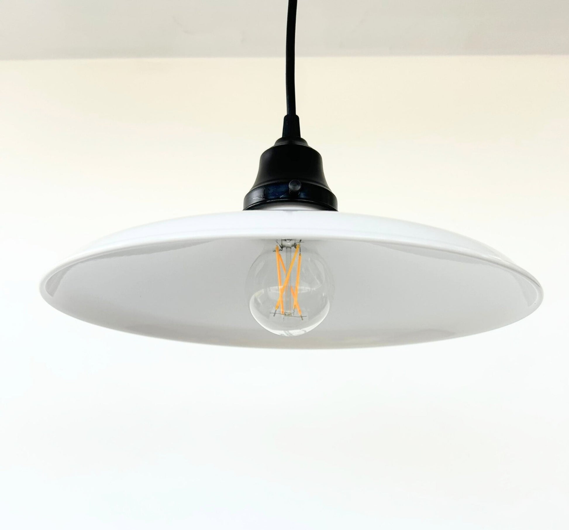 White Enamel Barn Pendant Light – Farmhouse Industrial Ceiling Fixture - - Farmhouse Lighting