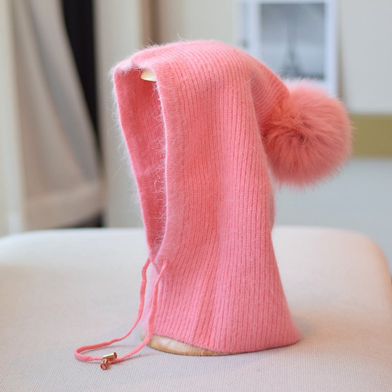 Cozy Rabbit Fur Winter Beanie - Pink Average Size - hat
