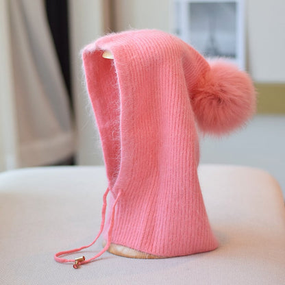 Cozy Rabbit Fur Winter Beanie - Pink Average Size - hat