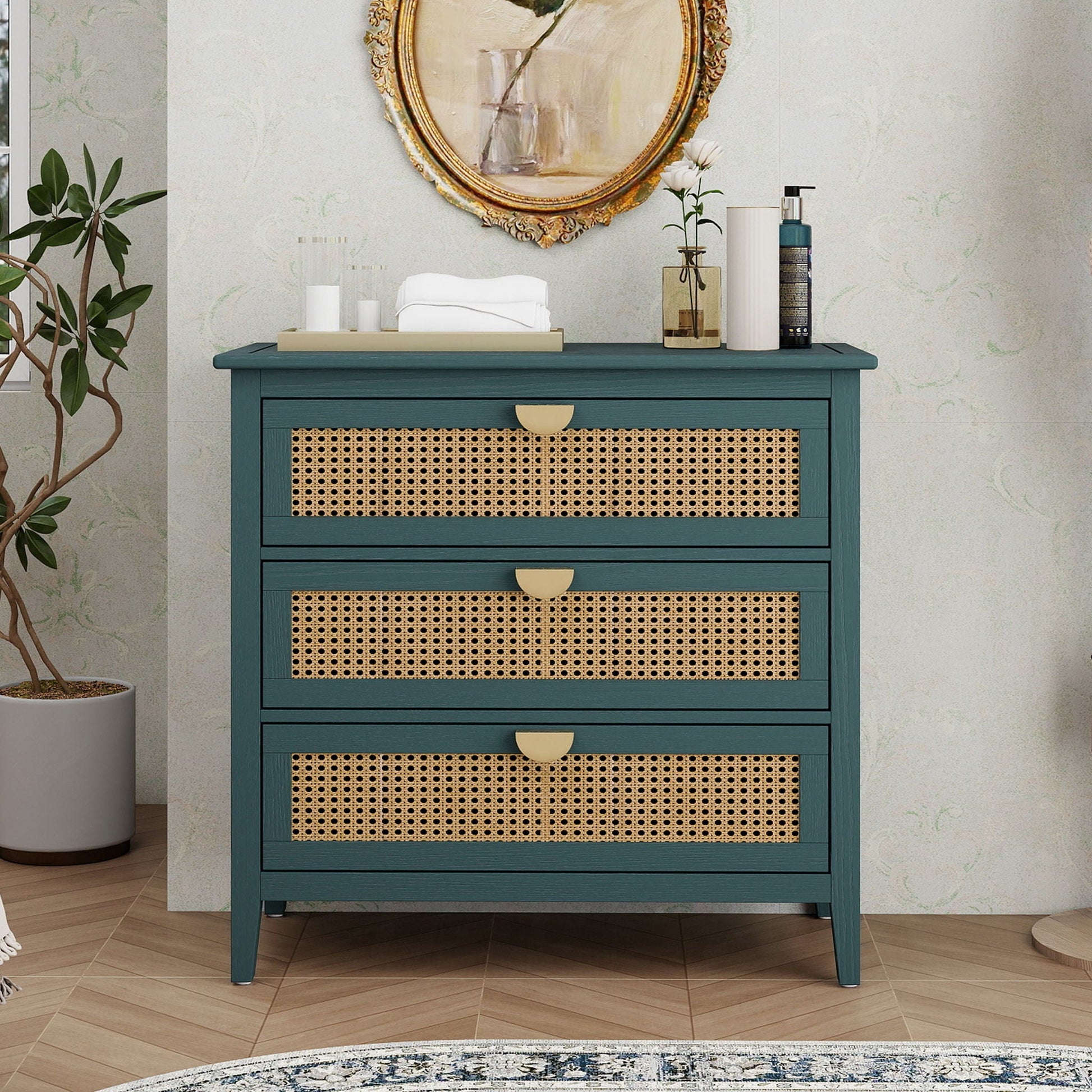 3 Drawer Cabinet, Natural Rattan, American Furniture- Unique Piece Furniture- {{Product type}}