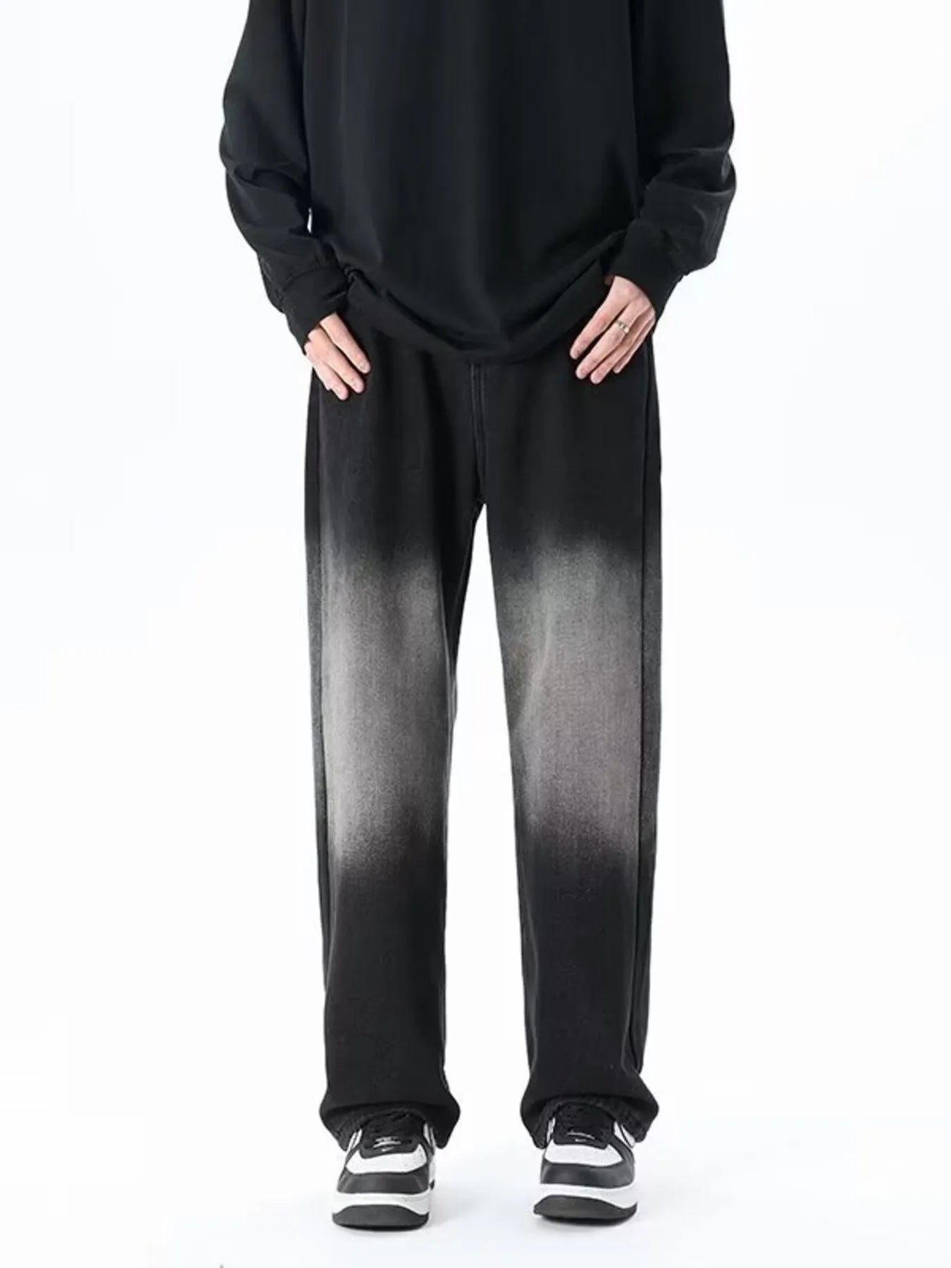 Men's Full Size Loose Fit Jeans Plus Size - Black Gray -