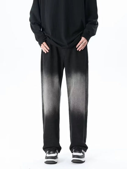 Men's Full Size Loose Fit Jeans Plus Size - Black Gray -