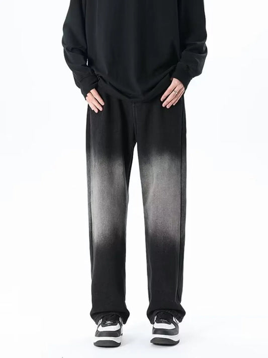 Men's Full Size Loose Fit Jeans Plus Size - Black Gray -