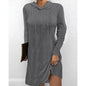 Solid Color Knitting Hoodie Knitted Dress for Women Grey