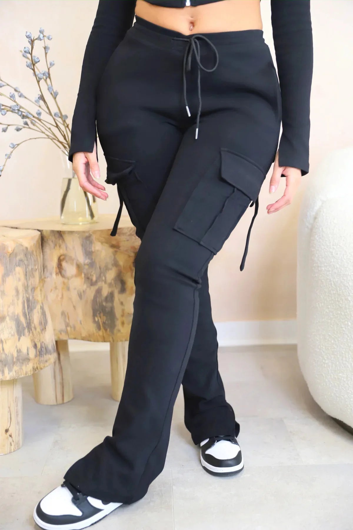 Women Velvet Cargo Pants Multi Pockets Joggers Legging