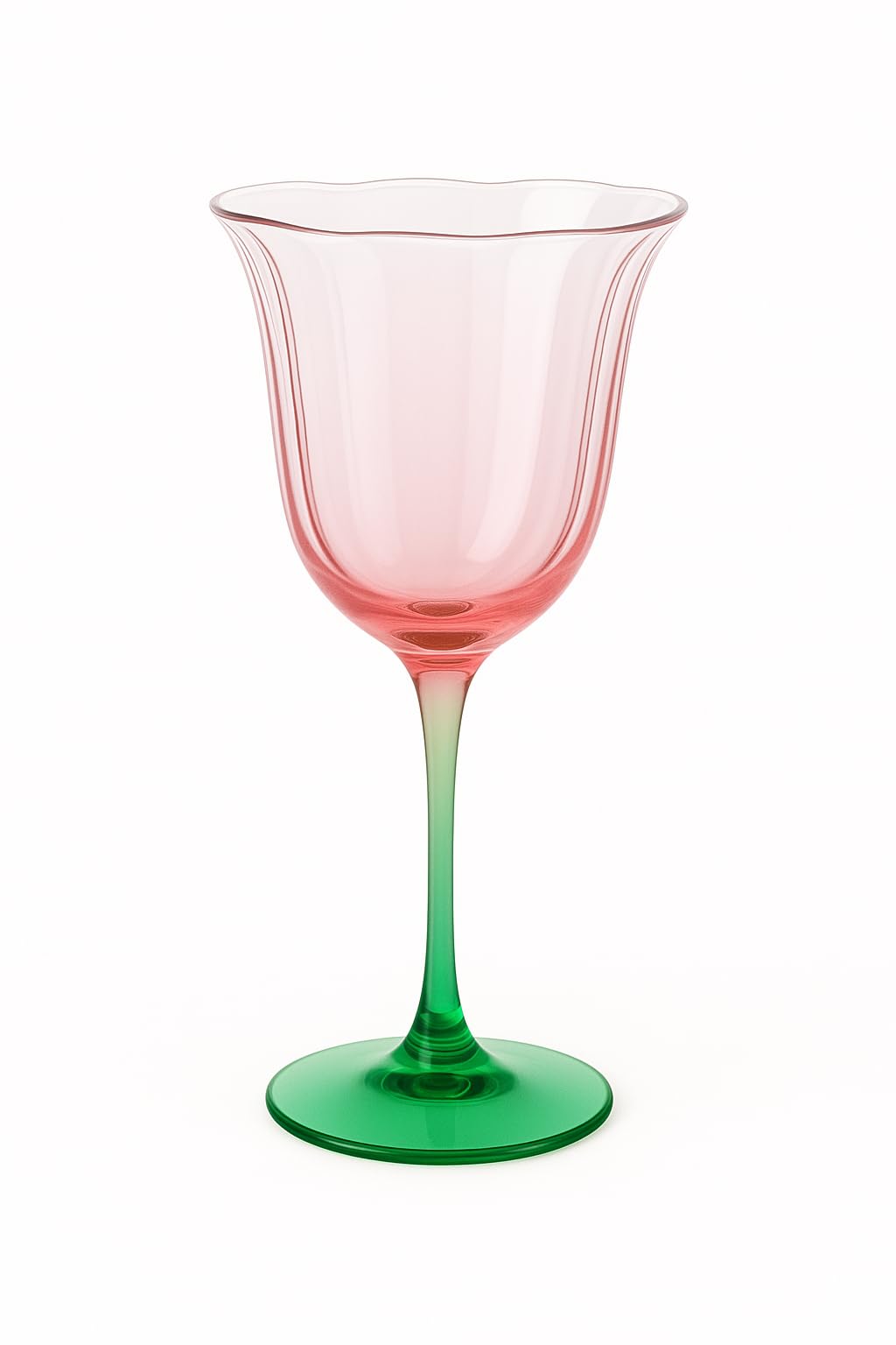 Khen Blossom Pink Tulip Wine Glasses Set of 2 Hand Blown Colored Crystal - - stemware