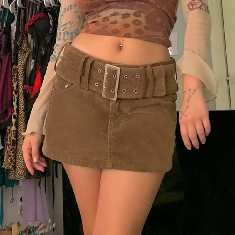 Retro Short Corduroy Skirt - - skirt