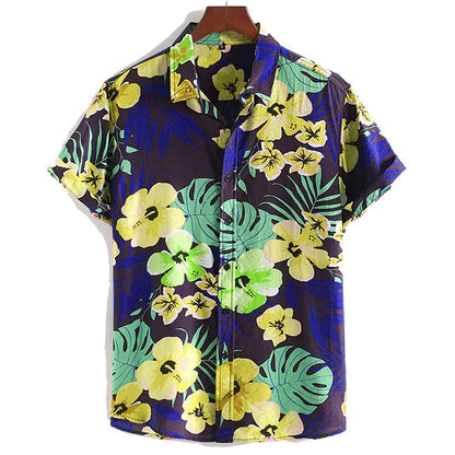 Mens Floral Chinese Style Shirt Short Sleeve Hawaiian Shirts Quick Dry Shirt