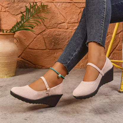 Round Toe Wedge Loafers - -