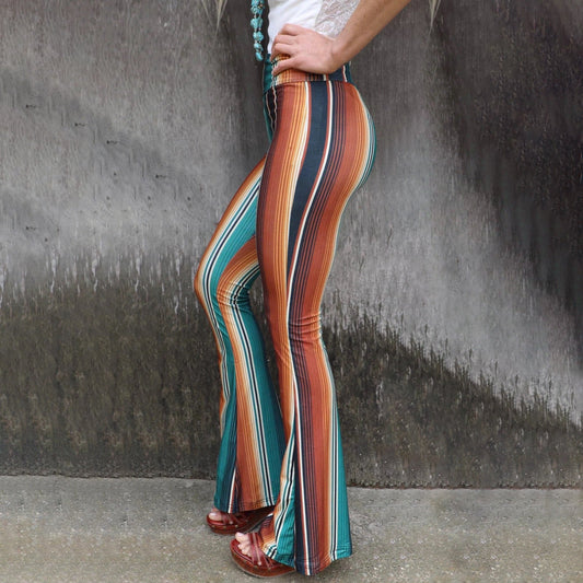 Fashion Print Tight High Waist Casual Pants Flared Pants - - 4