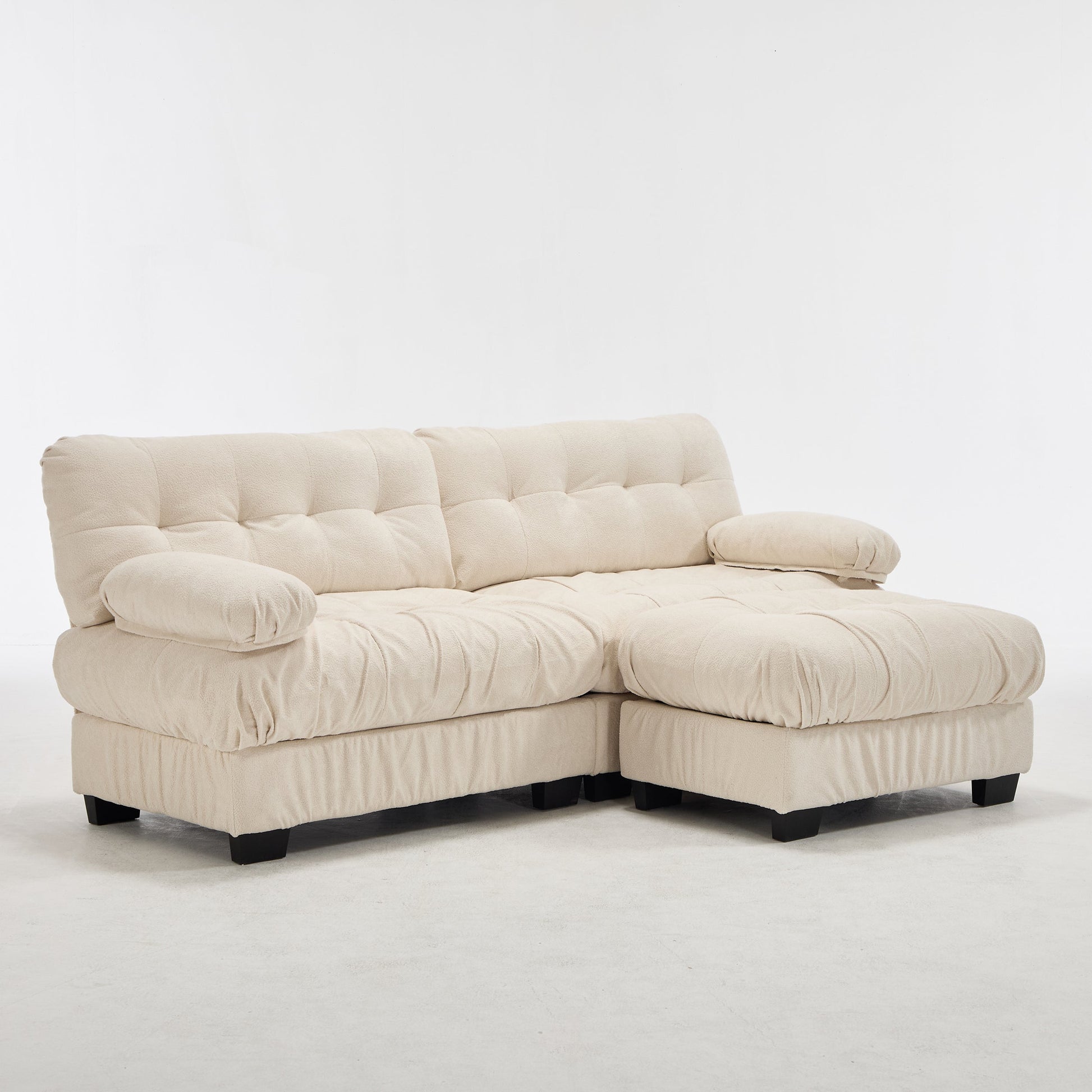 Sectional Sofa L-Shape Cloud Flannelette Beige 3 Seat 88 In 4 Pillows - - Sectional Sofas