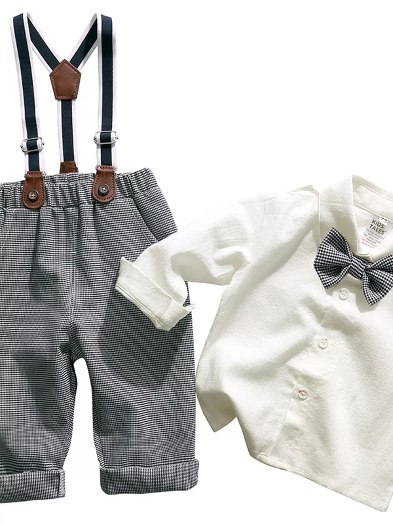 Children's Button Up Shirt and Overall Set - Grey -