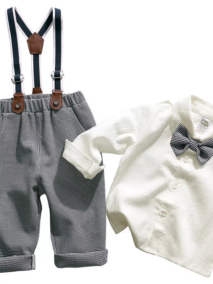 Children's Button Up Shirt and Overall Set - Grey -