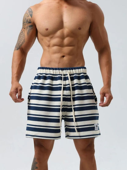 Men's Plus Size Drawstring Striped Shorts - Navy -