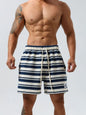 Men's Plus Size Drawstring Striped Shorts - Navy -