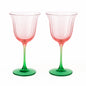 Khen Blossom Pink Tulip Wine Glasses Set of 2 Hand Blown Colored Crystal - - stemware