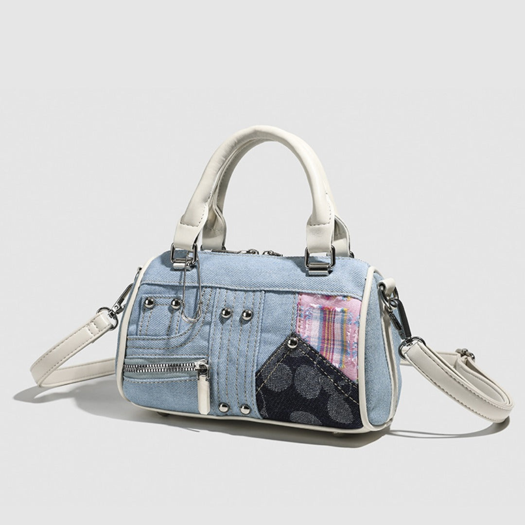 Boston bag women, design splicing pink small tote purse, girl versatile fashion handbag - -