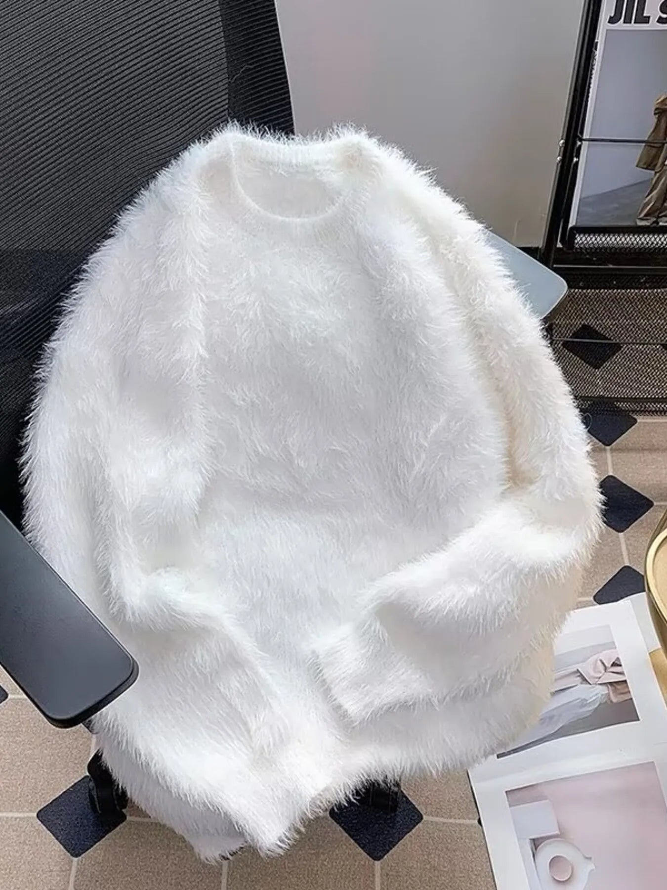 Men's Fluffy Knit Pullover Sweater - -