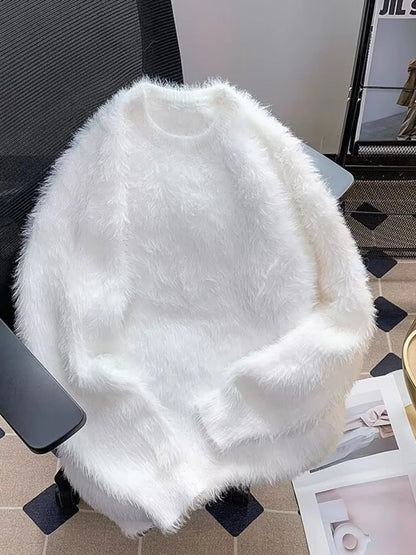 Men's Fluffy Knit Pullover Sweater - -