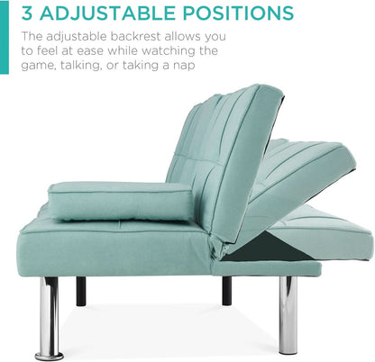 Linen Folding Futon Sofa Bed Aqua With Removable Armrests- ShipItFurniture- {{Product type}}