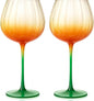 Khen Pumpkin Wine Glasses Fall Inspired Lightweight - Set of 2 Orange & Green - -