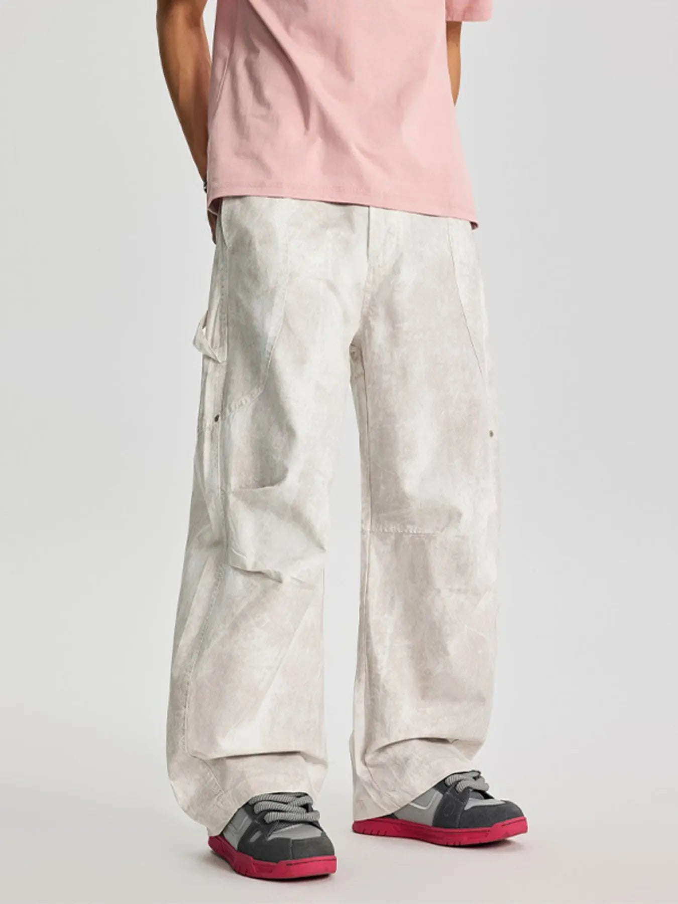 Men's Full Size Relaxed Fit Cargo Pants Plus Size - Off-white -