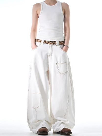 Men's Full Size Wide Leg Jeans with Pockets Plus Size - -