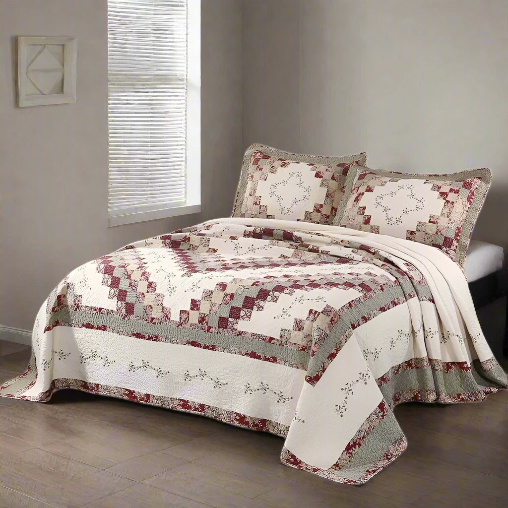 Red Green Embroidery Flora Splicing Montage Comforter Set