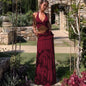 V-Neck Halter Dress Set - Wine Red M - dress
