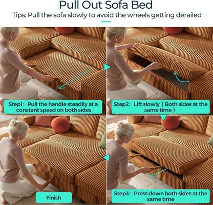 Brown UShaped Convertible Sectional Sofa Bed USBPort- ShipItFurniture- {{Product type}}