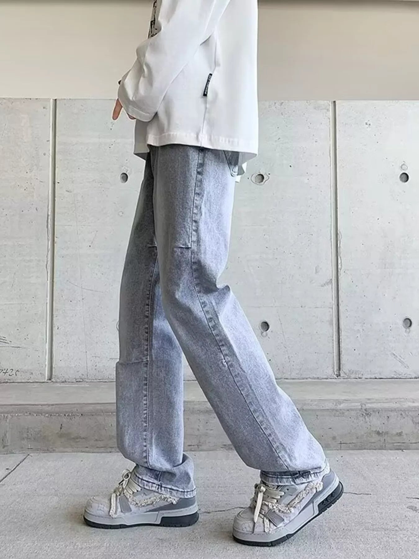 Men's Plus Size Vintage Wash Wide Leg Jeans - -